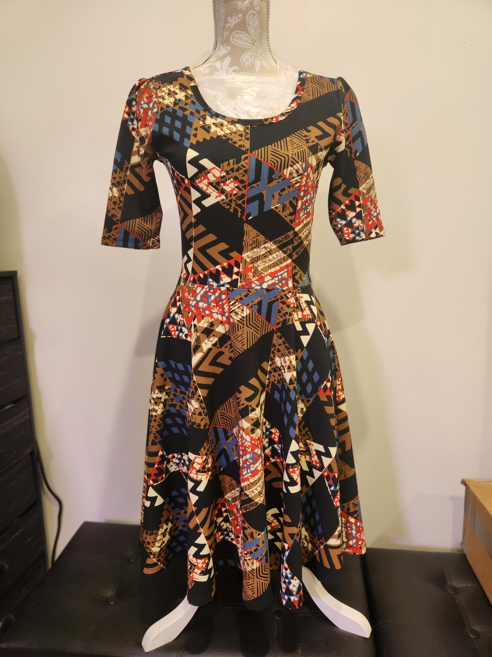 LuLaRoe Multicolor Geometric Fit & Flare Midi Dress